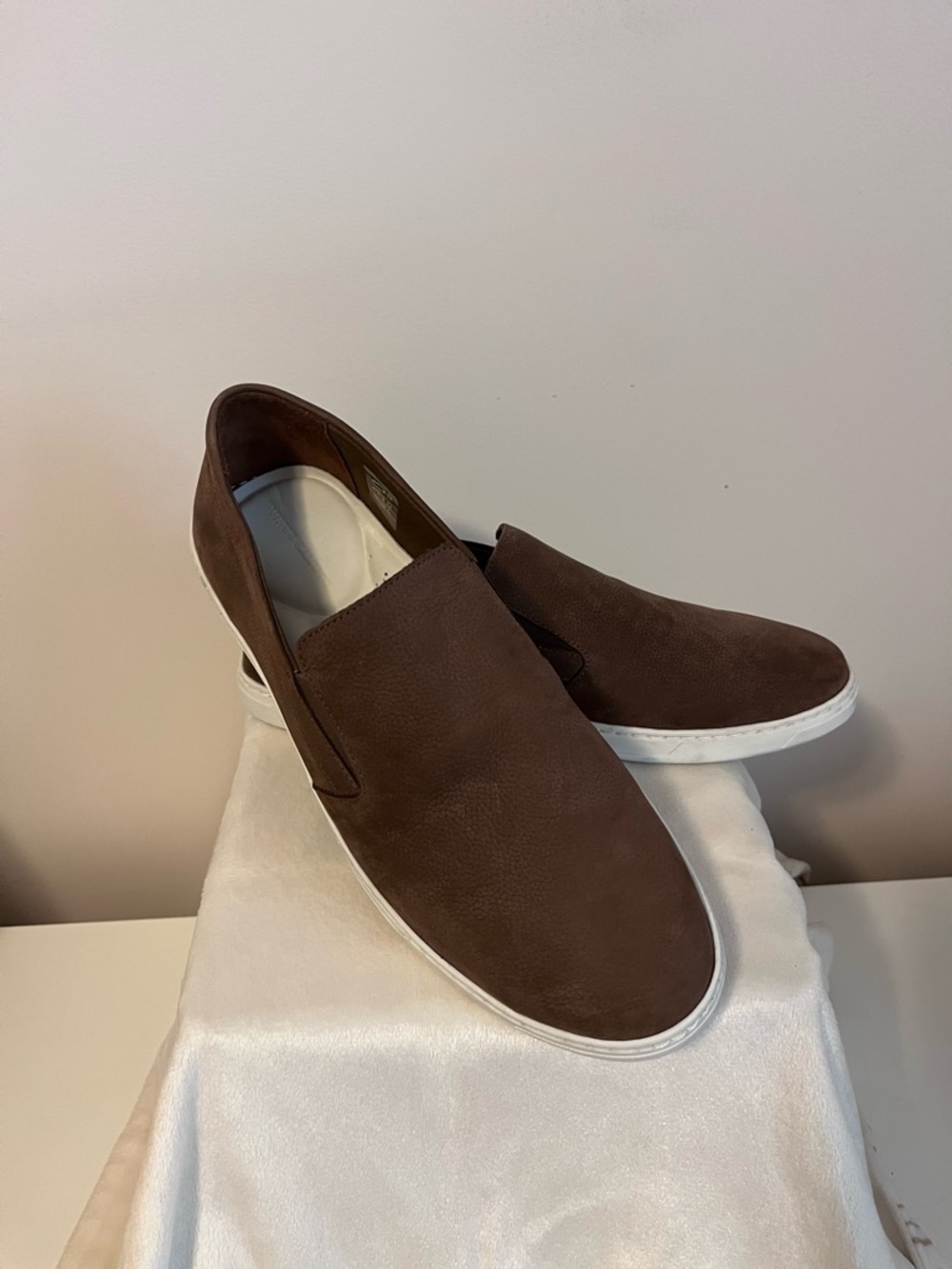 Vince Camuto Brown Suede Slip-On Sneakers with White Sole